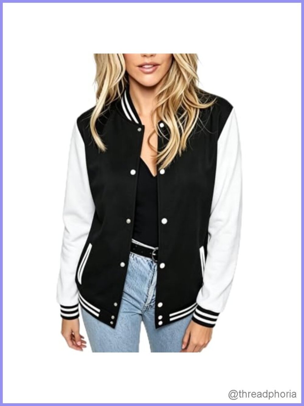 Women's Baseball Varsity Letterman Bomber Jacket Button Down Lightweight